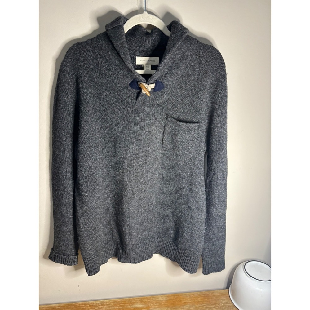Frederik Anderson Copenhagen Men's Charcoal Wool Blnd Shawl Collar Toggle Swtr L